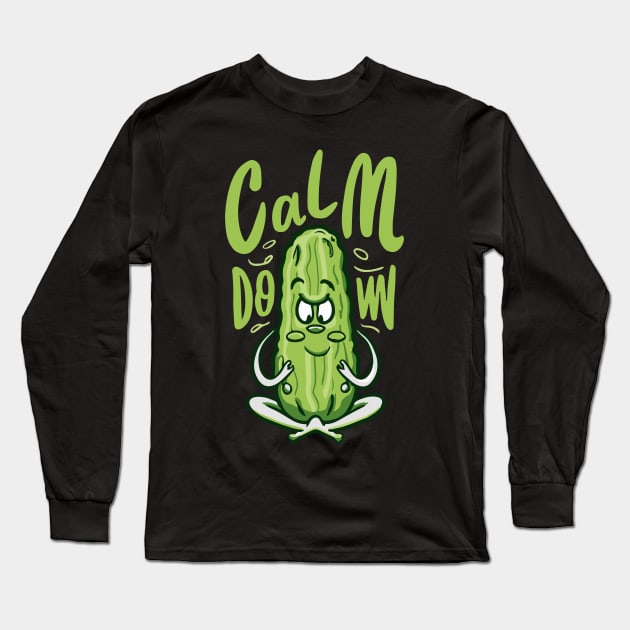 Funny Yoga Cucumber Pickle: Keep Calm and Veg On Long Sleeve T-Shirt by ArtMichalS